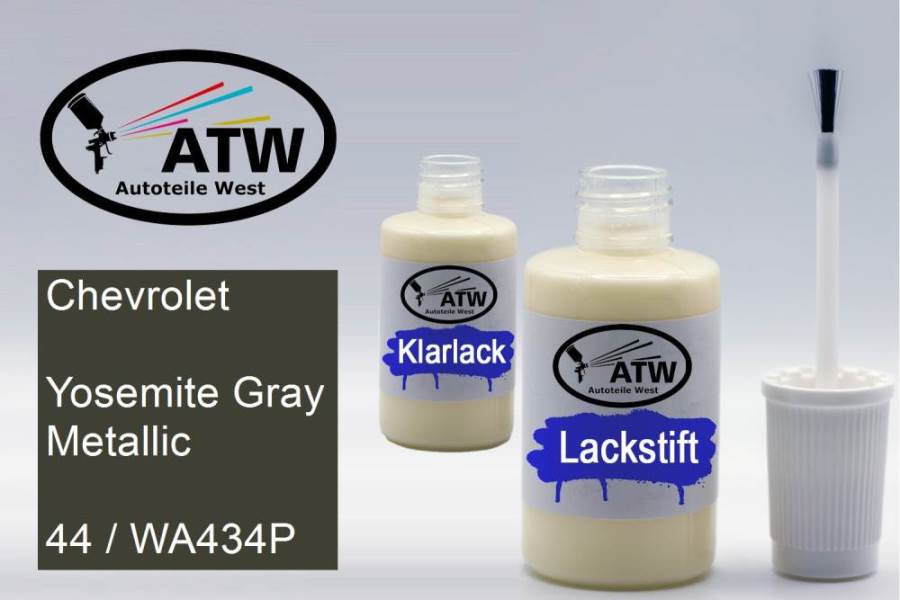 Chevrolet, Yosemite Gray Metallic, 44 / WA434P: 20ml Lackstift + 20ml Klarlack - Set, von ATW Autoteile West.